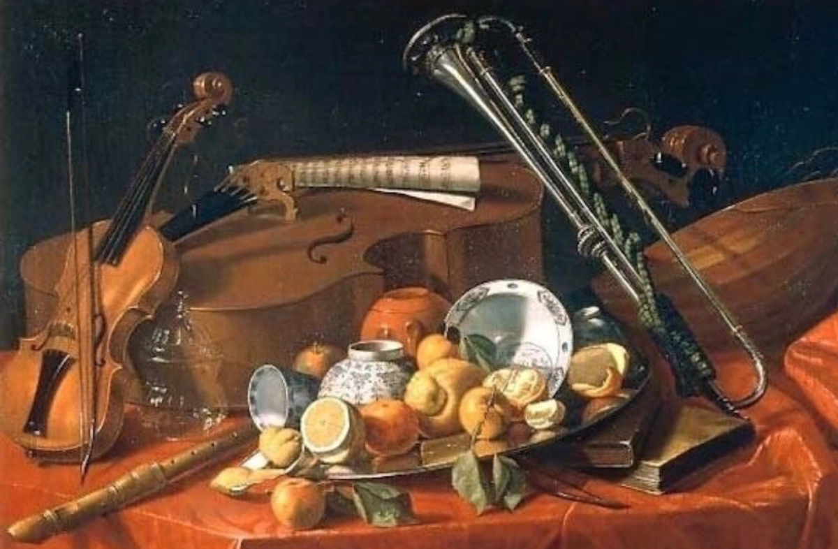 naturaleza muerta con instrumentos musicales